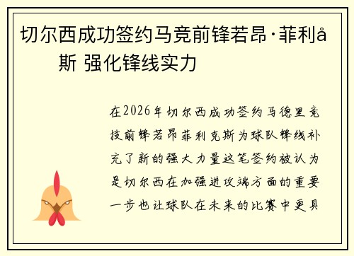 切尔西成功签约马竞前锋若昂·菲利克斯 强化锋线实力
